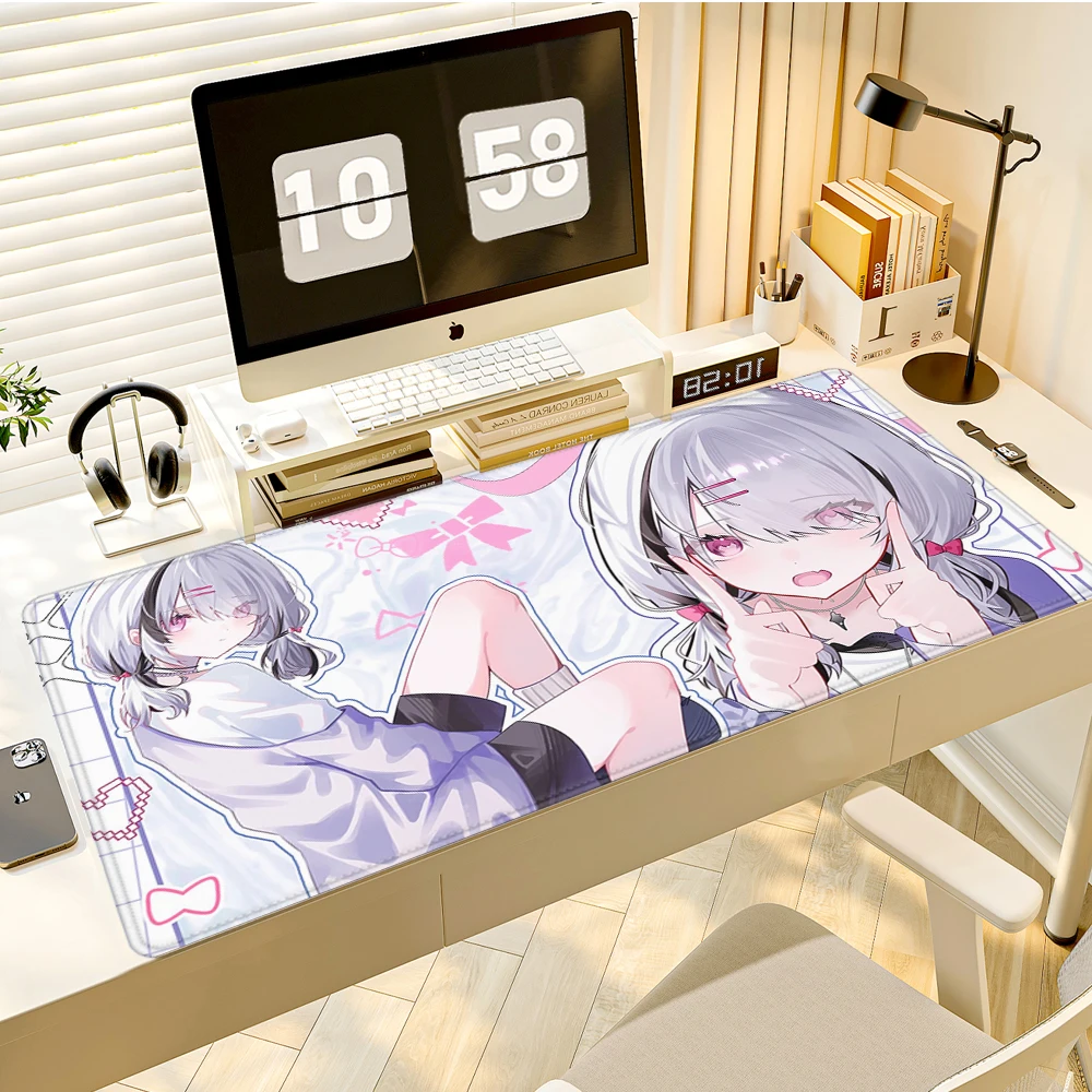Large Speed 90x40cm Cute Anime Streamer Girl Gaming Mouse Pad Non Slip Rubber Stitched Edge Oversized Desk Mat For PC Gamer