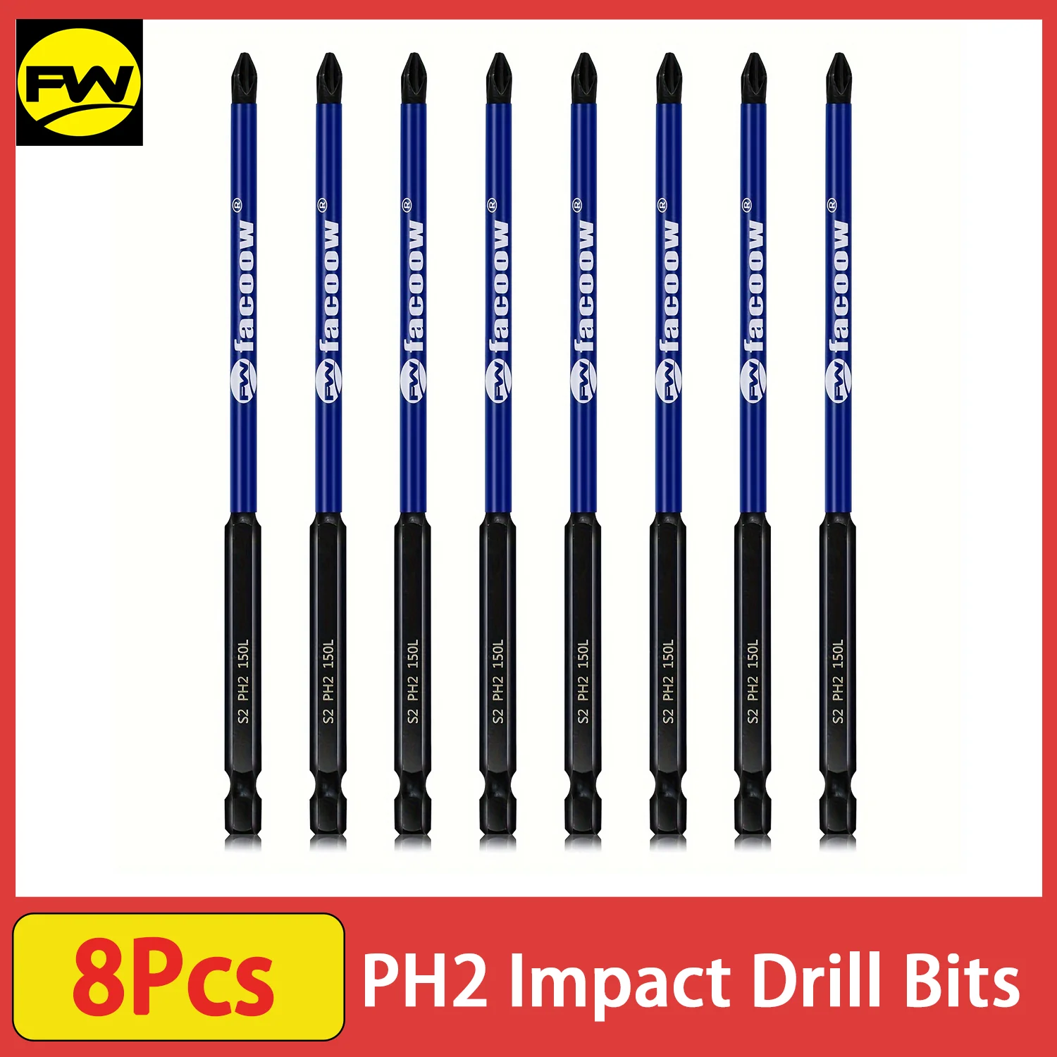

8Pcs Phillips Head Impact Driver Bits, 6" Impact Bits, 1/4" Hex Shank Screwdriver Drill Bit, CNC Machined ph2 Impact Drill Bits