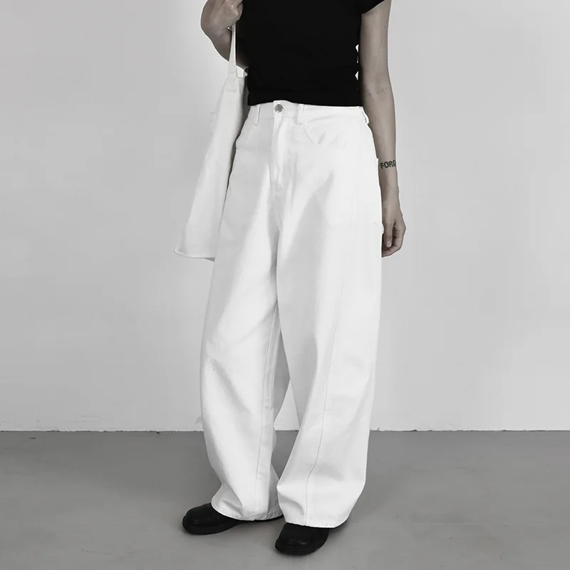 

SuperAen Summer New High Street Fashion Loose Casual Pants for Women High-waisted Full-length White Denim Straight Pants