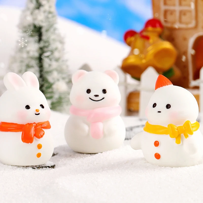 1PC Mini świąteczna figurka bałwana Cartoon Snow Rabbit Micro Landscape Ornament