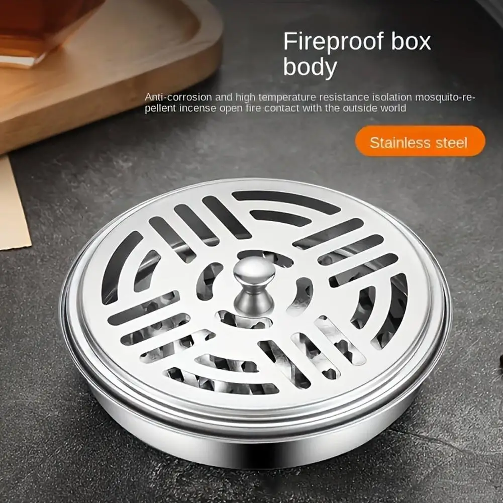 1pc Stainless Steel Fireproof And Anti-ironing Mosquito Coil Tray For Outdoor Household Incense Burner Shelf With Cover gif D6W6