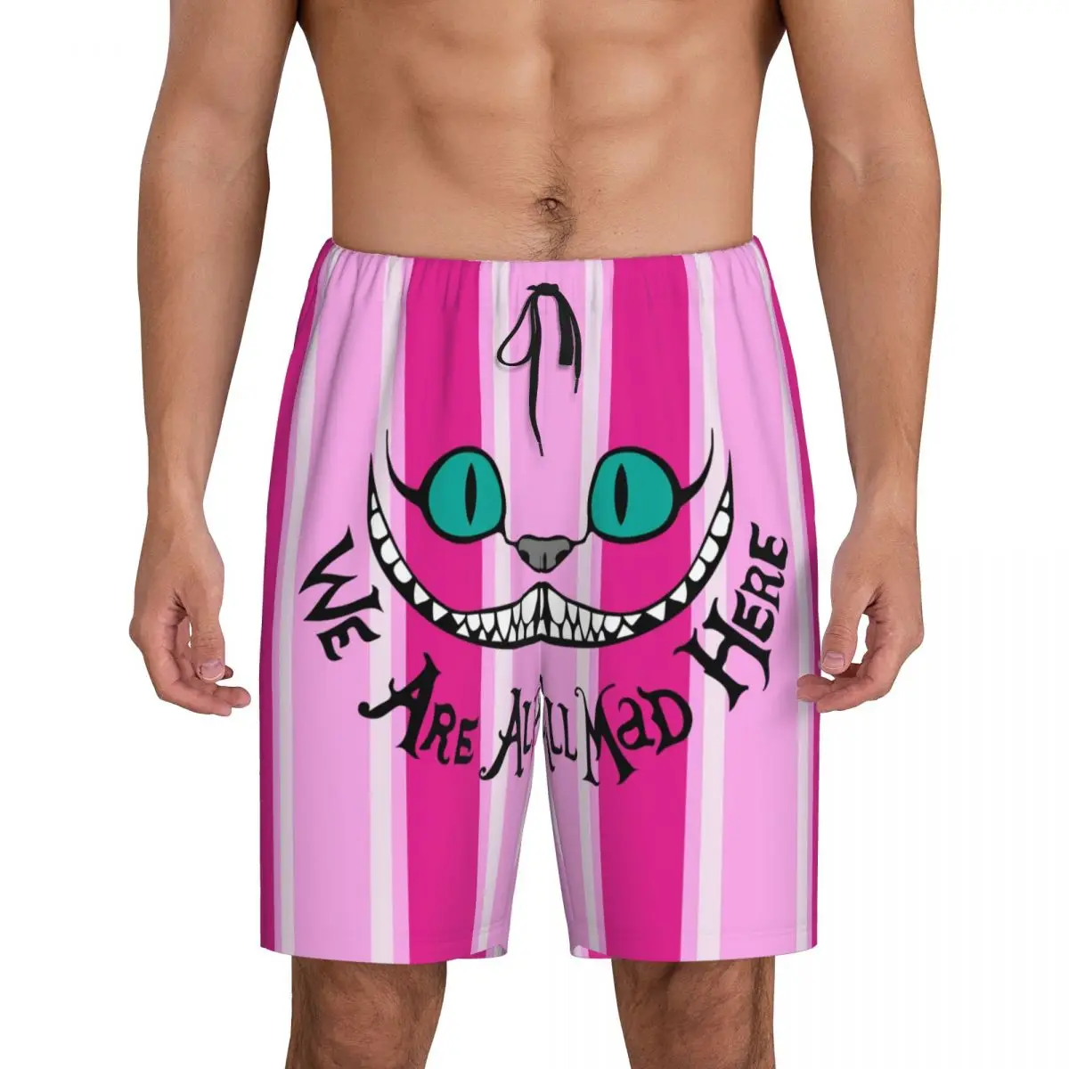 

Custom Alice In Wonderland Cheshire Cat Pajama Shorts Men's Sleepwear Lounge Bottom Stretch Sleep Short Pjs with Pockets