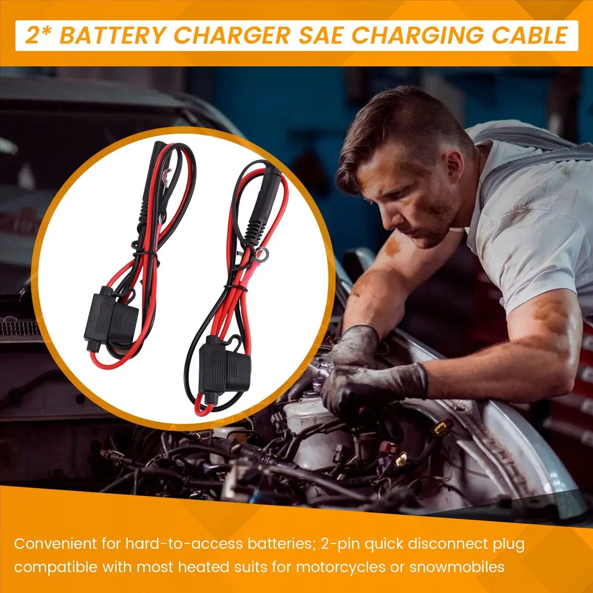 #06M (Black & red)Foxsur 2Pcs Motorcycle Battery Charger Sae Charging Cable Sae Fuse,Automotive Parts & Accessories