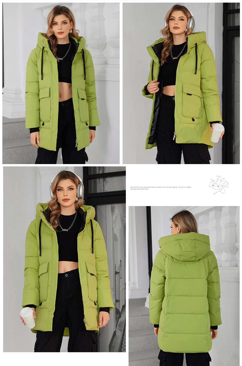 ICEbear Women's Winter Padded Jacket 2024 Hooded Zipper Warm Stylish Coat GWD3781I