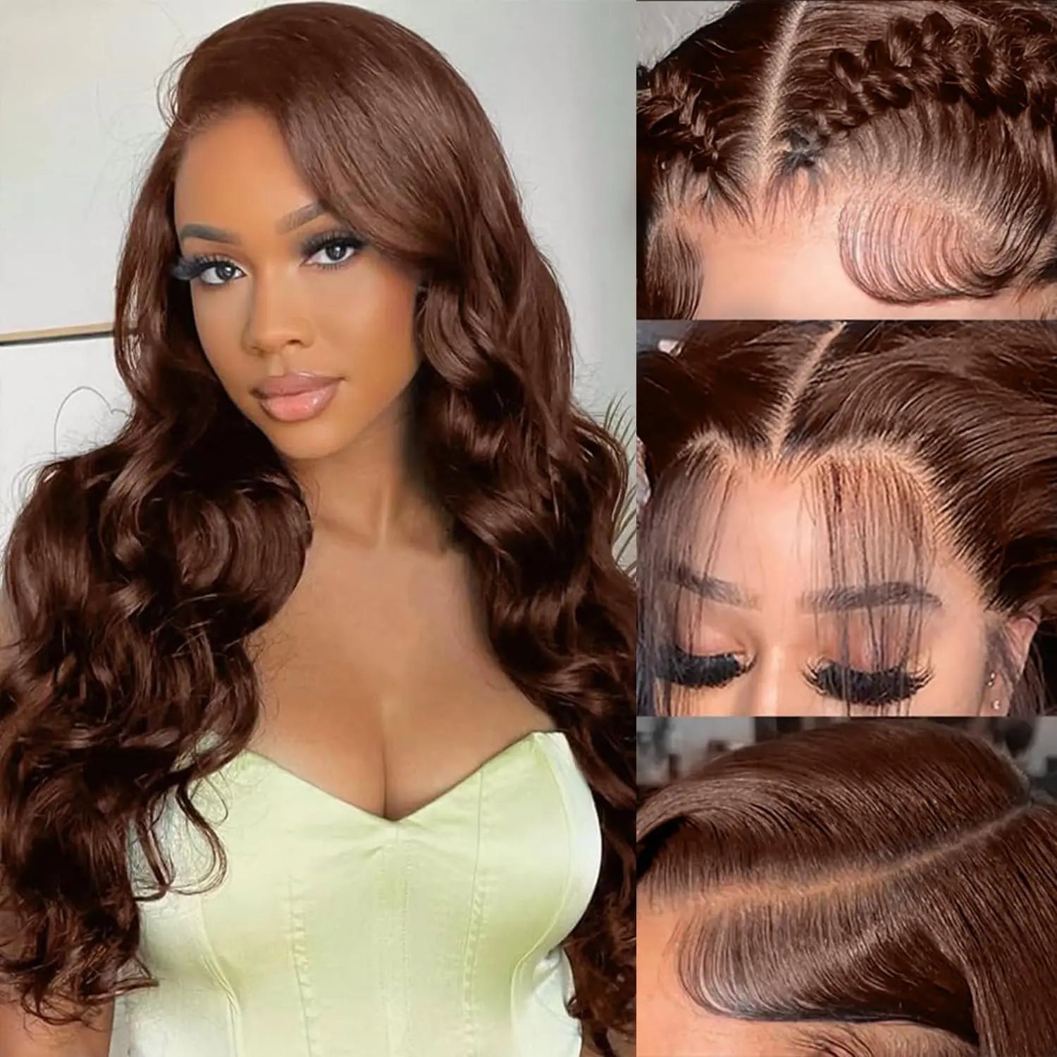 

Шоколадно-коричневый парик из натуральных волос на кружеве, объемная волна 13x6 HD, парик спереди, предварительно выщипанный, плотность 200, парик из человеческих волос для женщин