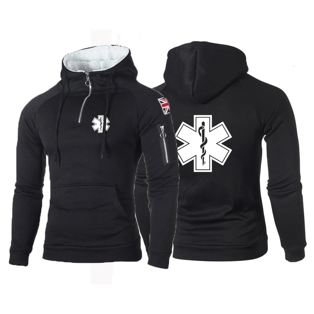 

EMT Paramedic Emergency Medical 2023 Men's New Zipper Hoodies Sweatshirts Fashion Long Sleeve Hooded Casual Solid Pullover Tops