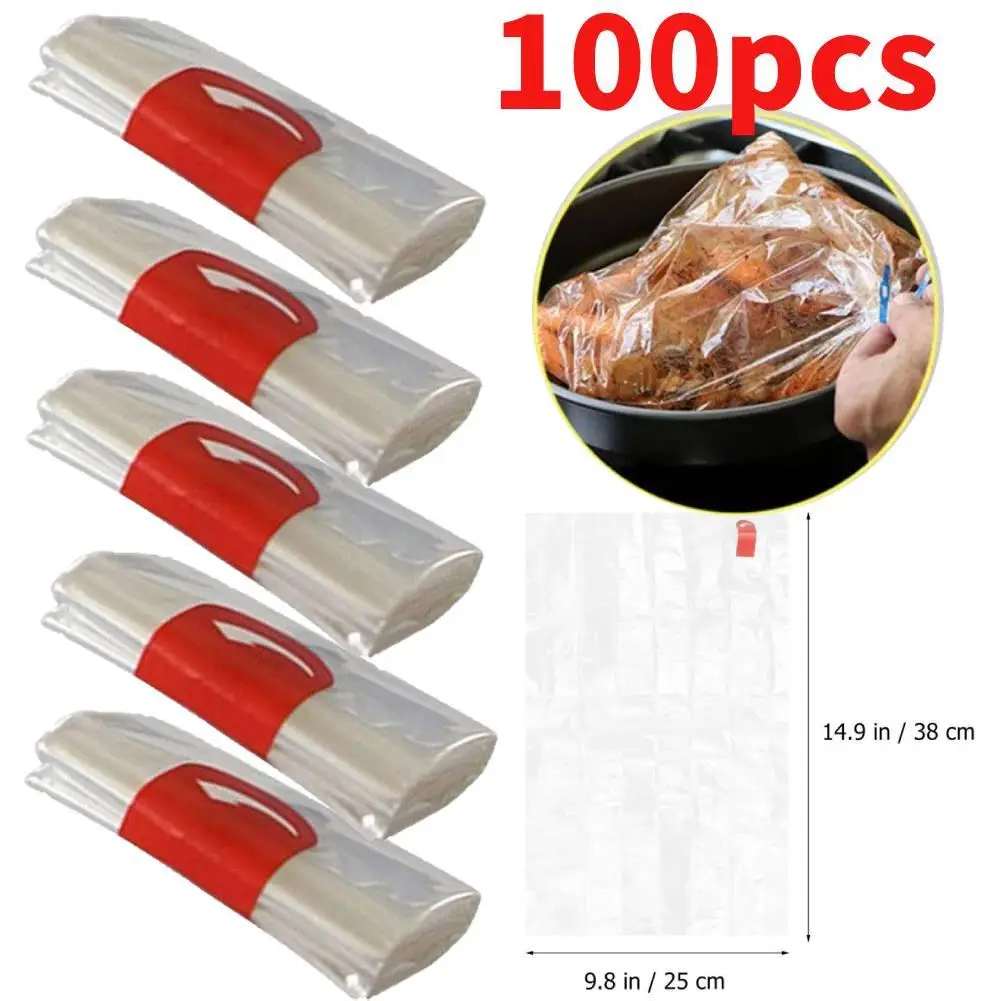 100pcs Turkey Bag Oven Roasting Bags For Turkey Baking Bags For Cooking Chicken Meat 38Cmx25Cm Roast Chicken Bag