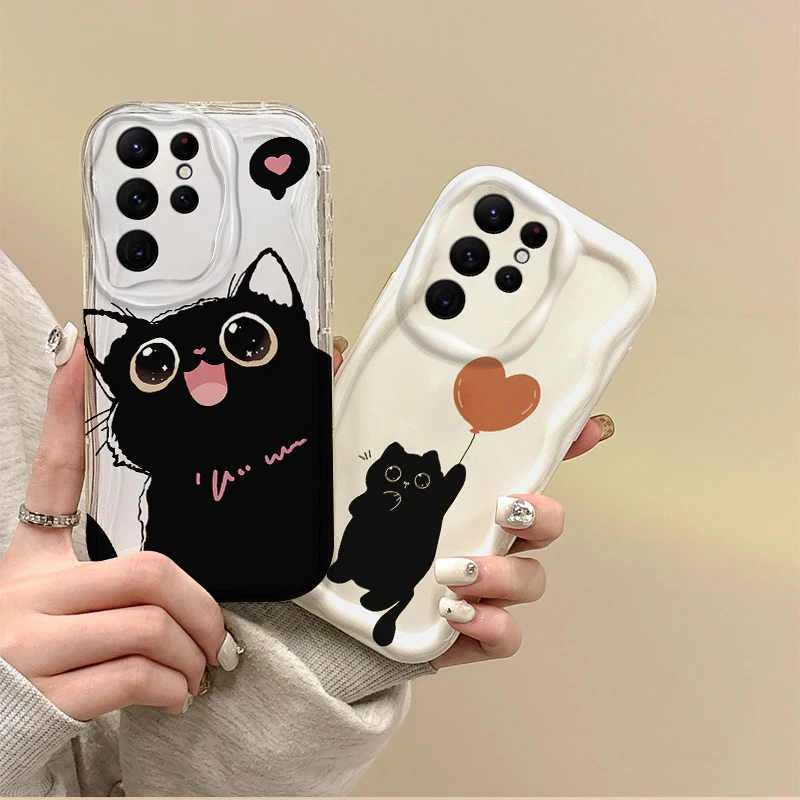 

Cute Black Cat Phone Case For Samsung Galaxy A50 A36 A35 A34 A33 A32 A24 A23 A22 A16 A12 A06 M55 M35 M14 Cartoon Dustproof Cover