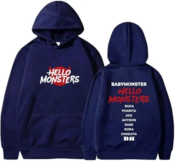 Babymonster هوديس Hello Monsters World Tour Merch Pullovers Cosplay للجنسين أزياء طويلة الأكمام بلوزات #4