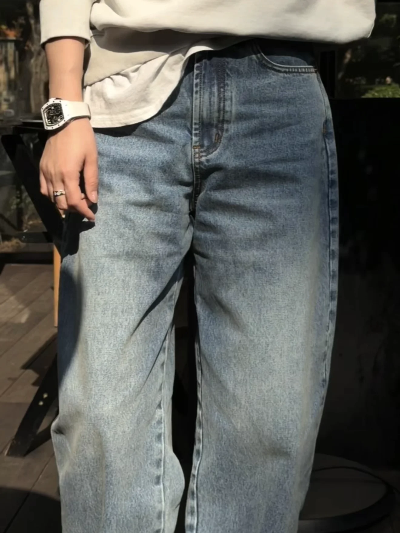 

Retro Waed Denim Jeans High Waist Straight Leg Cotton Casual Trousers for Women Spring Autumn Season Lin Rou Rou