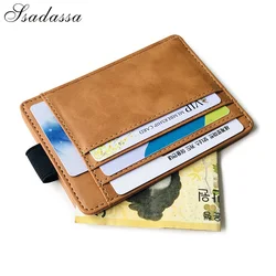 New Arrival Mini Men's Leather Credit Card Holder Wallet Slim Elastic Ribbon Business Documents Pocket Coin Purse For Male