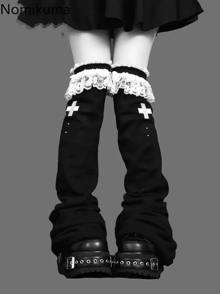 

Sweet Harajuku Women Y2k Girl Lace Ruffle Gothic Lolita Over Knee High Sock Kawaii Long Socks Foot Cover Grunge Punk Leg Warmers