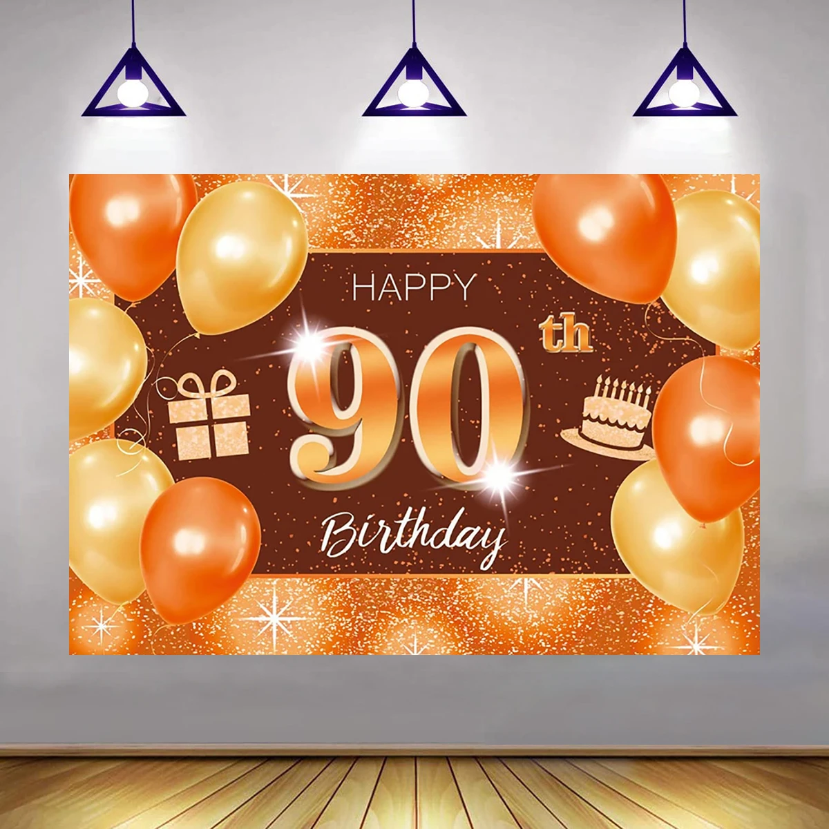 Ninety Years Old Birthday Photography Backdrop Yellow Balloons Background Man Women Welcome Party Decoration Poster 10x6ft