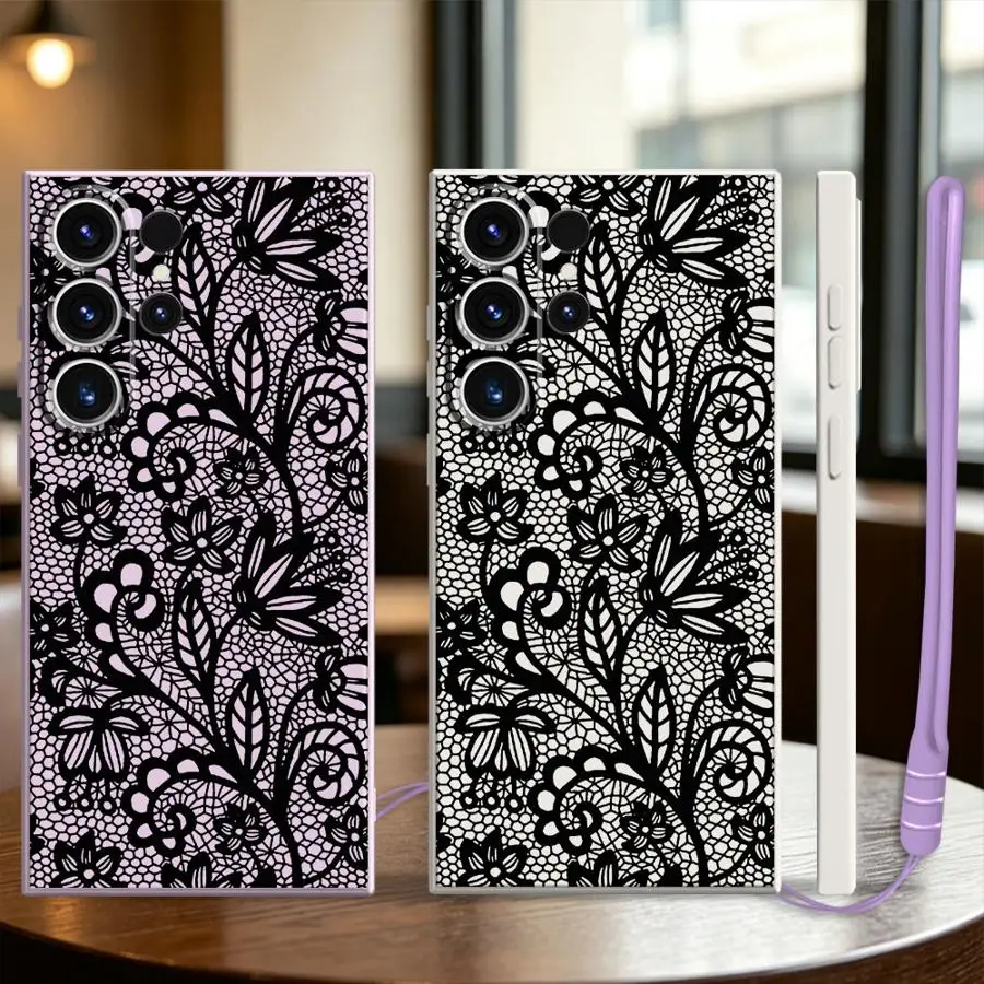 Phone Cover Case for Samsung Galaxy S26 S21 Plus Note 20 10 Ultra S24 Ultra S25 Edge S23 S20 FE S22 Vintage Lace Print