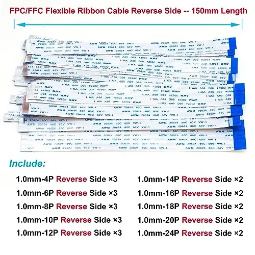 1mm Flexible Flat Cable Connectors Kit, 4/6/8/10/12/14/16/18/20/24Pin FFC FPC Ribbon Sockets Connector with (1mm-RS-Kit)