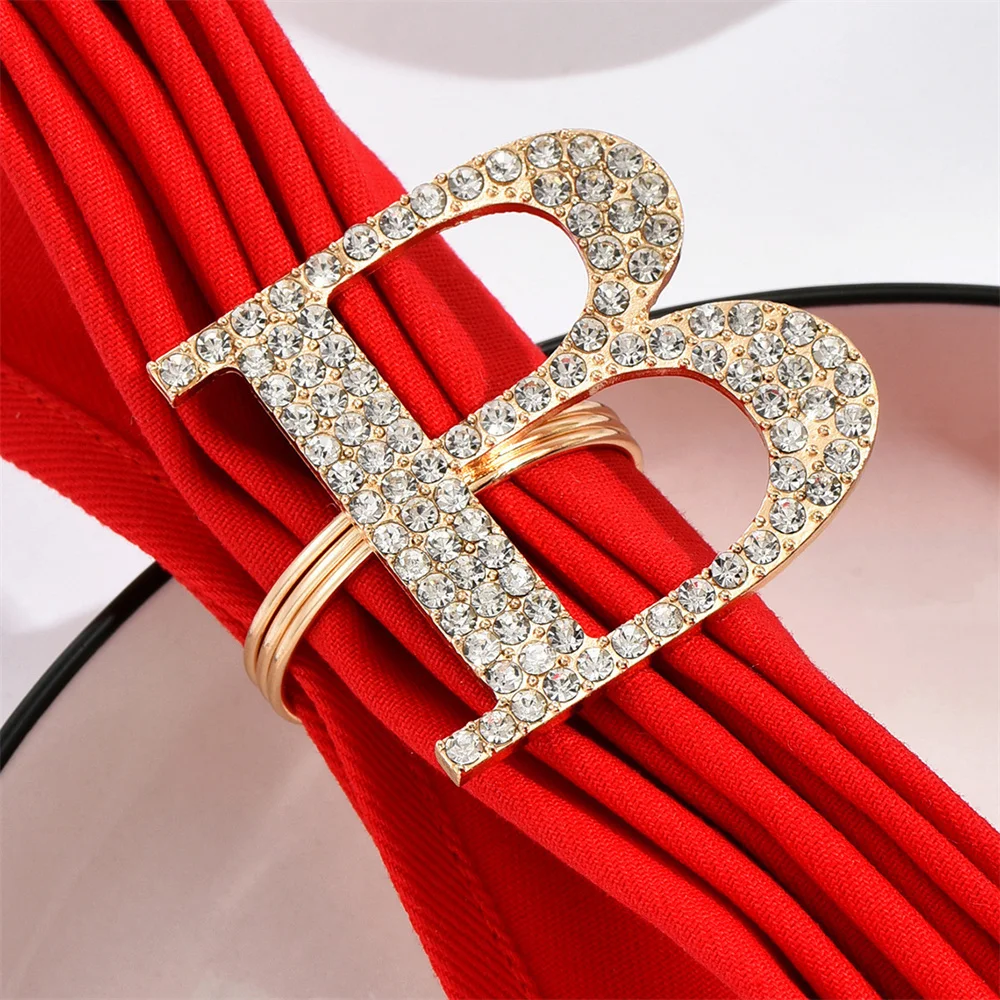 6 / PCS new diamond inlaid English letter napkin ring Napkin Ring Hotel Restaurant towel buckle ornaments free of shipping