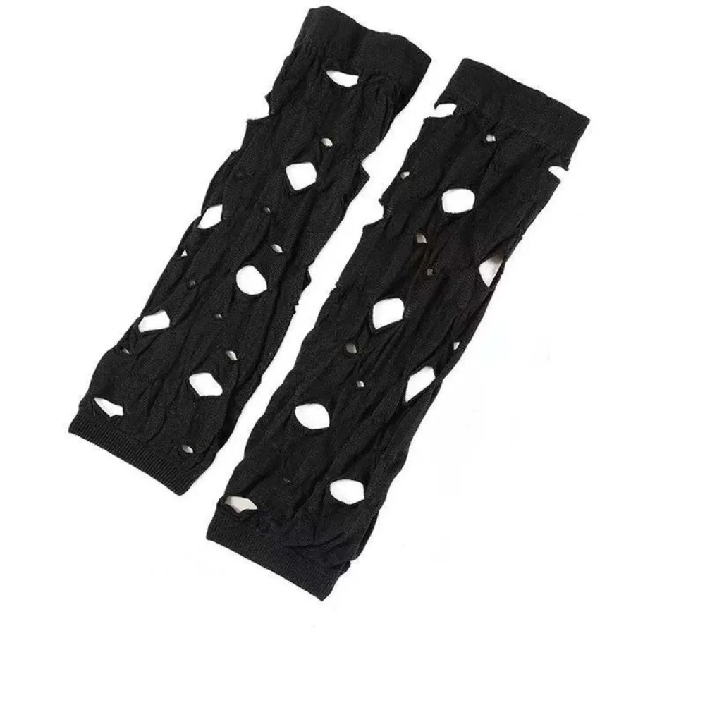 Sleeve Covers Ripped Arm Warmers Black Elastic Fingerless Gloves Hollow Knitted Hand Sleeves Party