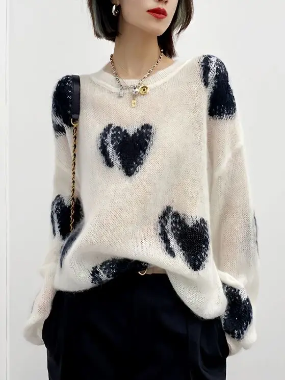 

Autumn Fashion Design Sense Trendy Hollow Out Loose Fit Slim and Versatile Simple Round Neck Colored Women's Style Sweater