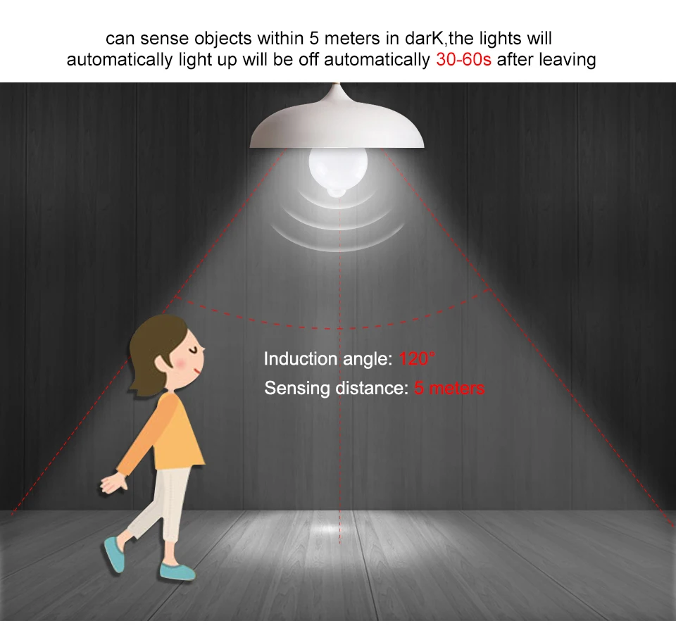 E27 PIR Sensor Light Bulb LED Motion Sensor Bulb LED Lamp 85-265V Auto ON/OFF Night Light For Porch Stairs Garage Security Light view 3