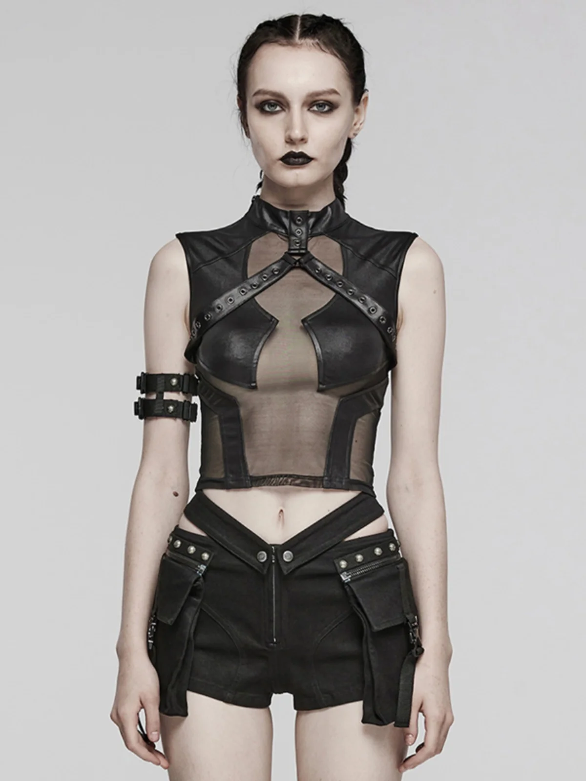 

Punk Rave Street Style Sexy Mesh Vest Women's Sleeveless See-through Chest Short Length Slim Fit Polyester Blend