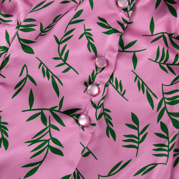 2025 صيف جديد إمرأة الخامس الرقبة نفخة كم قصير نمط الأزهار فستان طويل ، امرأة عالية الخصر الكشكشة زهرة فساتين مُزينة بطباعة