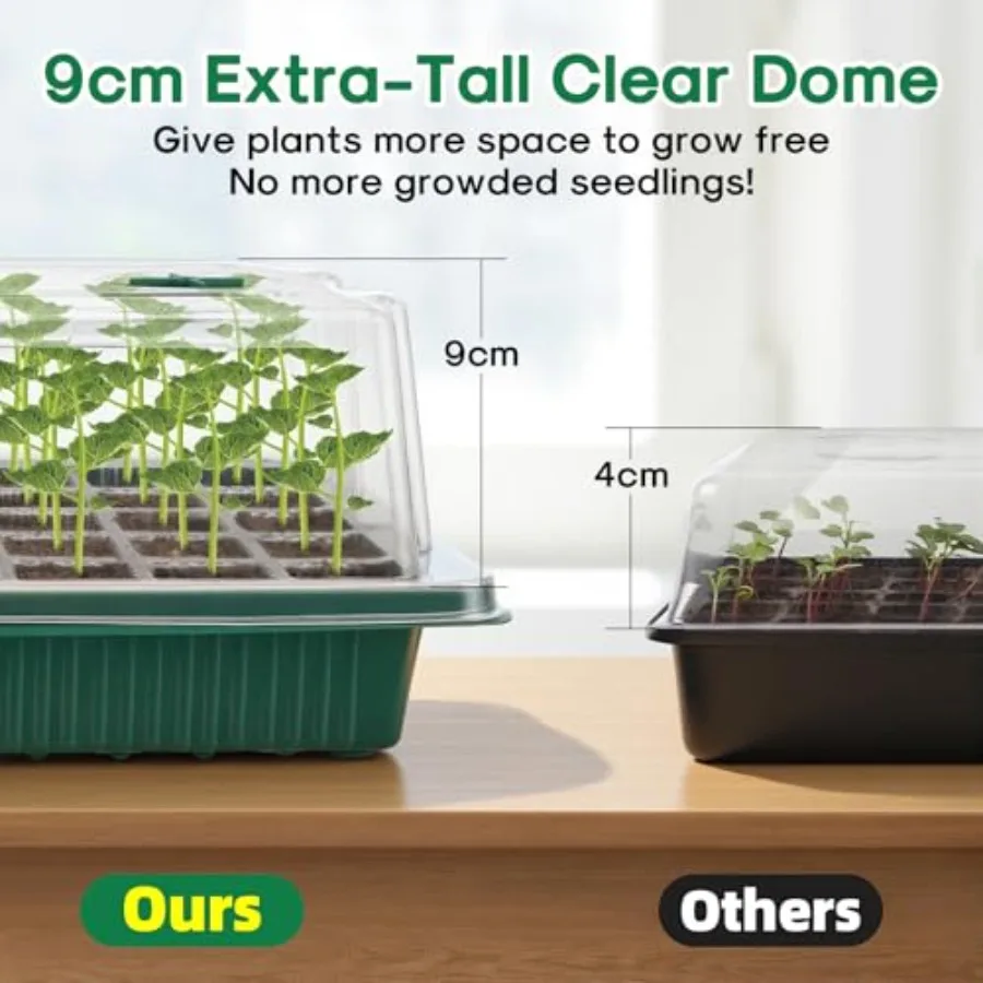 Seed Starter Tray with Grow Light Seedling Tray with Humidity Dome/Indoor Grow Kit for Deep-Rooted Seedlings Adjustable/Timed L