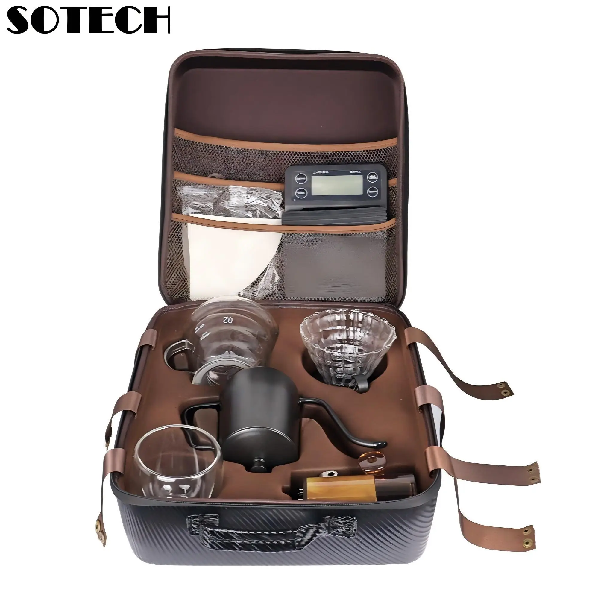 Pour Over Coffee Accessories Set, Portable Handbag, Coffee Maker Set, Manual Grinder, Coffee Kettle for Outdoor Camping, Picnic