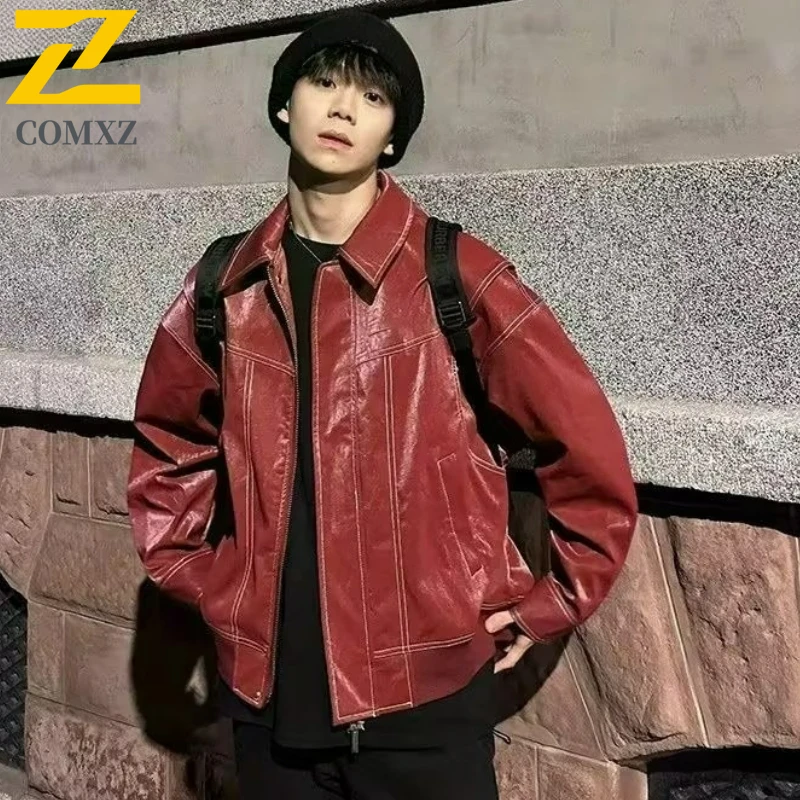 

COMXZ PU Leather Jacket Men Lightw Luxurious Outdoor Adventure Windproof Coat Fashion Daily Style Spring Autumn New Clothing