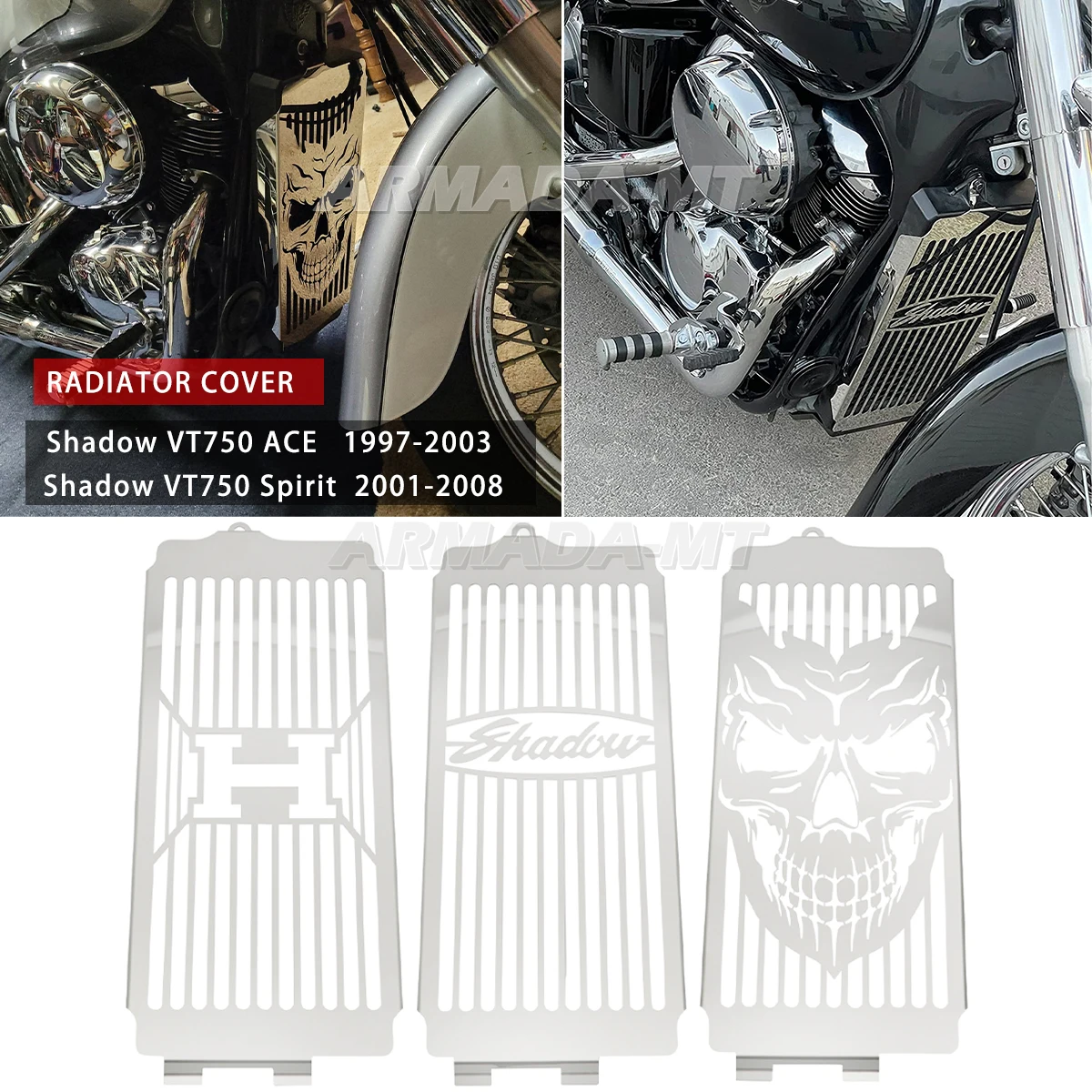 For Honda Shadow ACE VT400 VT750 1997-2003 Spirit 750 2001-2008  Motorcycle Stainless Steel Radiator Grill Cover Guard Protector