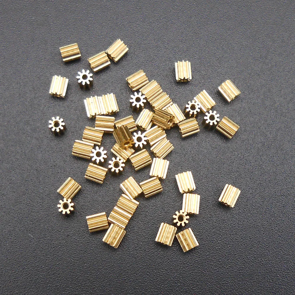 50Pcs/Lot 0.2M 9T 9T0.78A Small Brass Gear Spur Spindle Pinion 0.2 Modulus Bore Hole Aperture 0.78MM 9 Teeth OD 2.2MM L H 2.5MM