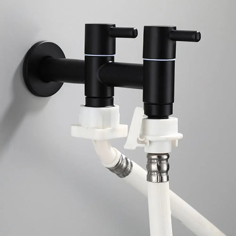 

304 Stainless Steel Washing Machine Faucet Matte Black Anti Splash Mop Washing Tap 1in 2out Easy Installation
