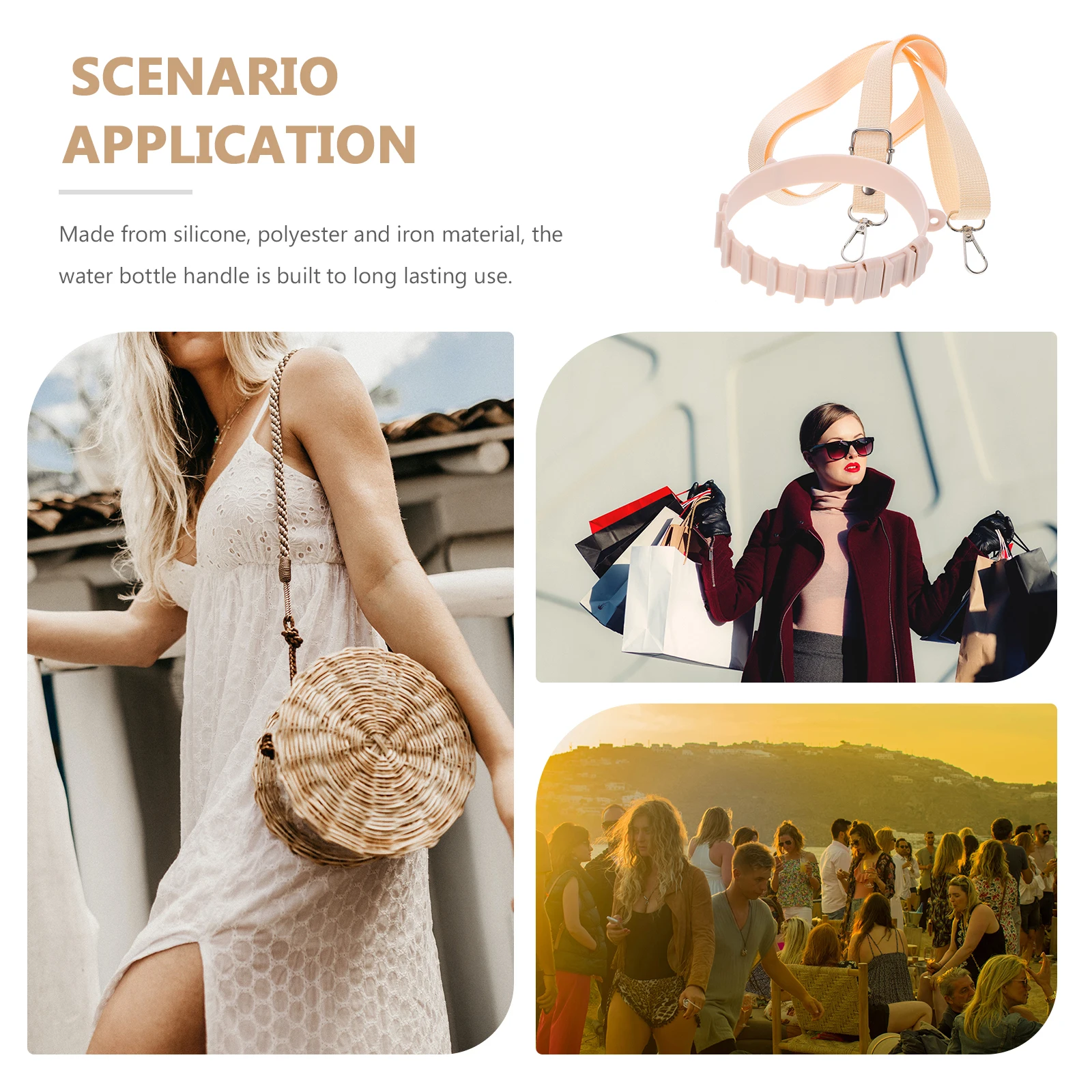 

Регулируемый силиконовый ремень с ручкой для бутылки с водой для путешествий на открытом воздухе, прочный портативный ремень для переноски бутылок, ремень для чайника