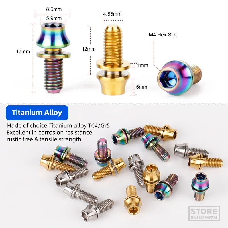 Titanium TC4 Bolts W/Washer M5x12mm CNC Hex Ti Screws Bicycle Bottle Cage Mount High Tensile Kettle Stand Fasteners MTB Parts