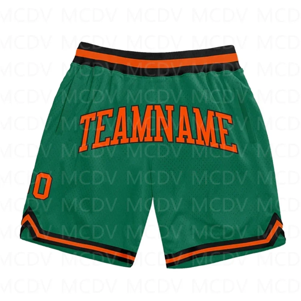 Custom Kelly Green Black-White Authentic Throwback Basketball Shorts 3D All Over Printed Men's Shorts Quick Drying Beach Shorts