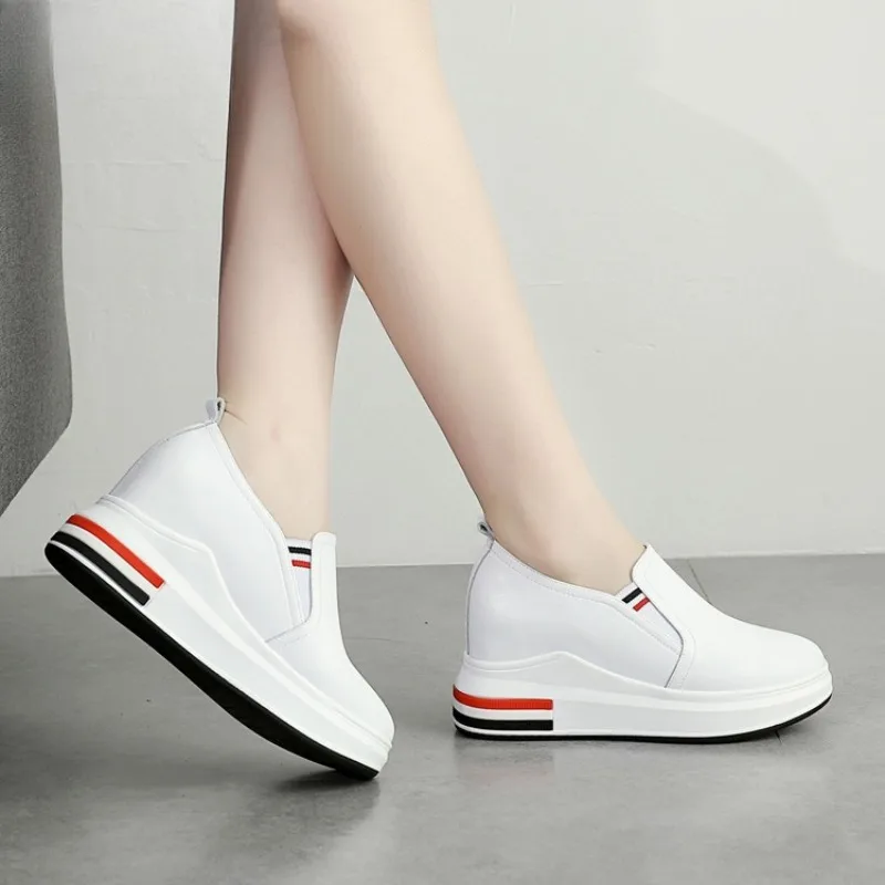 Women Shoes Mesh Breathable Hollowed-out Shoes Wedges Heel Inner Height Increase Shoes Women Leather Casual Shoe Slip on Loafers