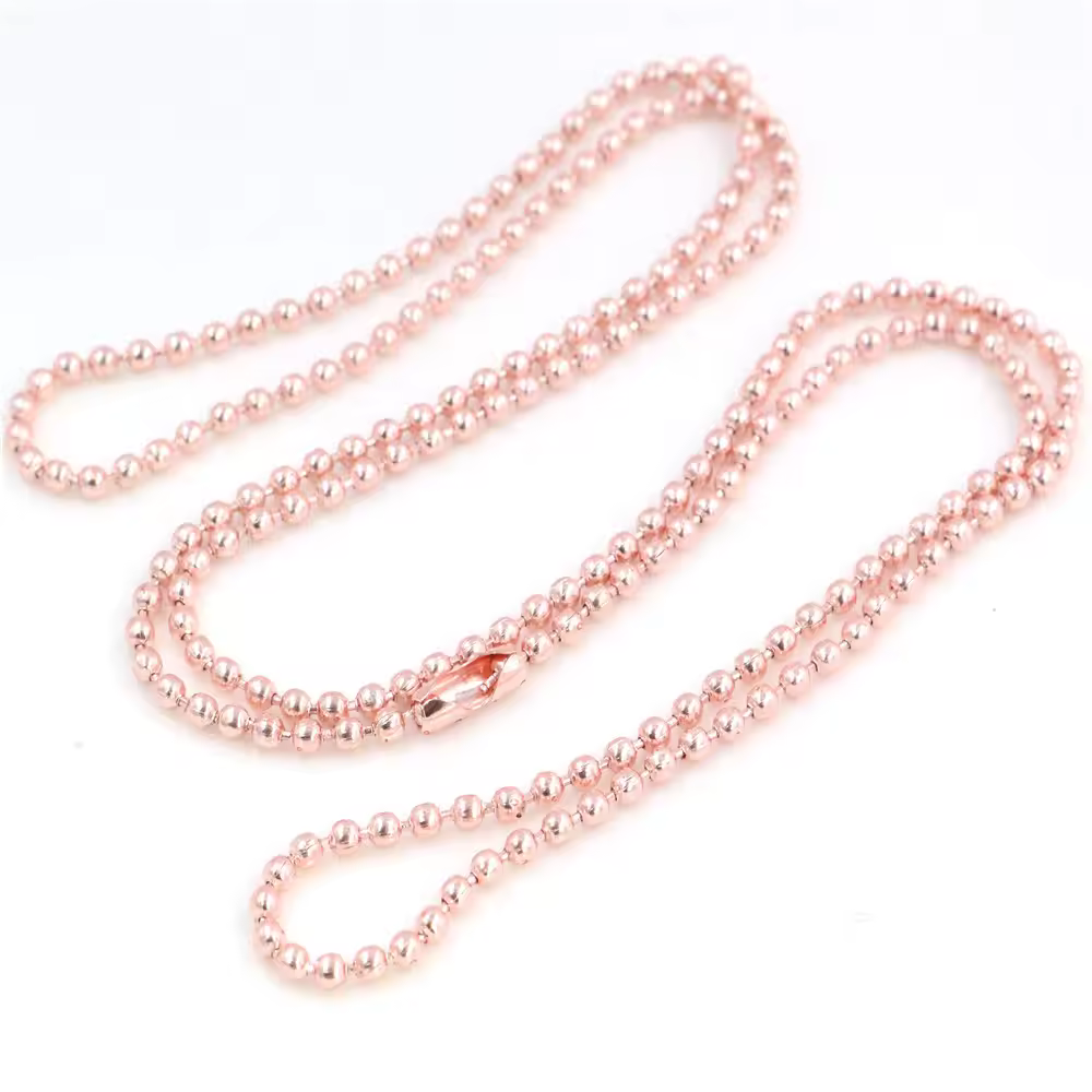 5pcs 2.4mm  Rose Gold Color Plated Ball Beads Chain Necklace Bead Connector 65cm(25.5 inch) (Z1-21)