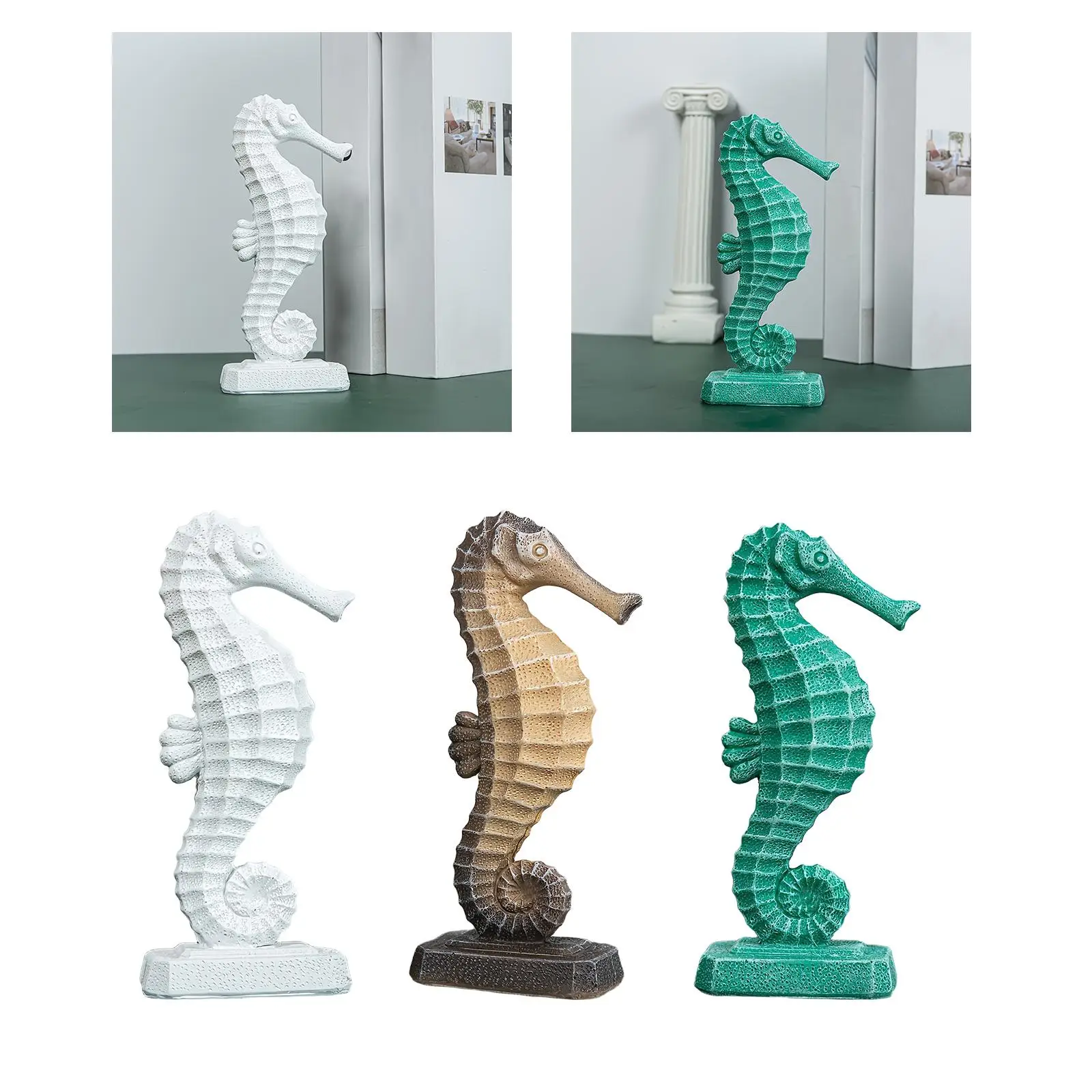 Resin Seahorse Figurine Artistic Marine Decor Ocean Statuette for Living Room Interior Figurine Display