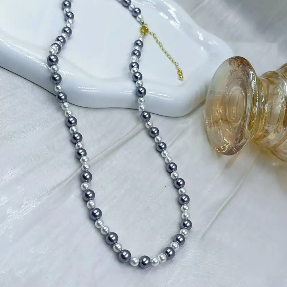 4 مللي متر 6 مللي متر لطيفة الأرجواني رمادي جولة قذيفة اللؤلؤ الطبيعي النساء مجوهرات المختنقون قلادة 17-20 بوصة