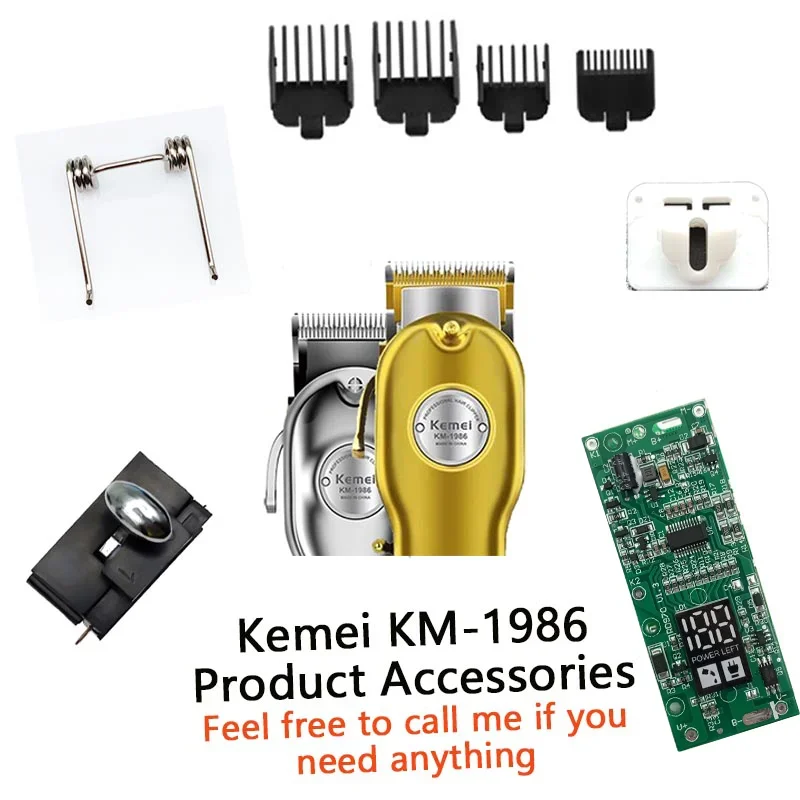 Kemei Máquina De Corte De Cabelo para Homens, Acessórios Profissionais, Limit Comb, Interruptor, Peças Plásticas, Primavera Motherboard, KM-1986