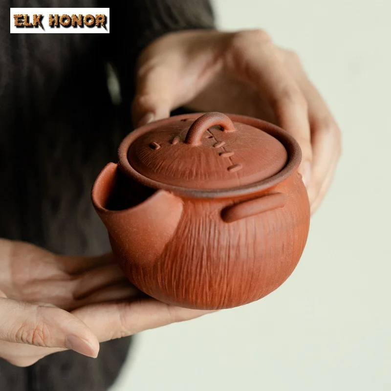 250ml Handmade Old Red Pottery Clay Teapot Zen Chinese Hand Grab Pot Tea Brewing Kettle Antique Kung Fu Tea Cafes Supplies Craft