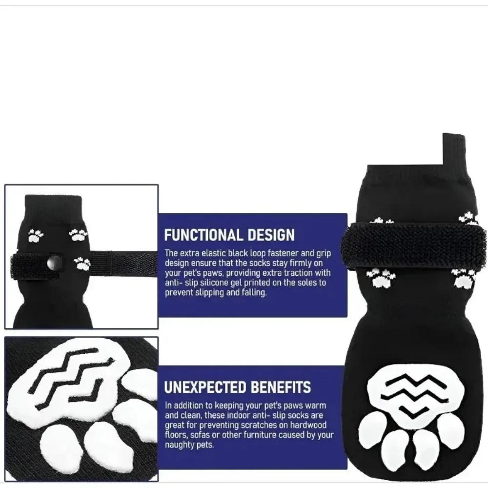 4Pcs/set Anti Slip Dog Socks with Straps Traction Control for Indoor on Hardwood Floor Wear Pet Paw Protector for Small Dogs Pet - view 5