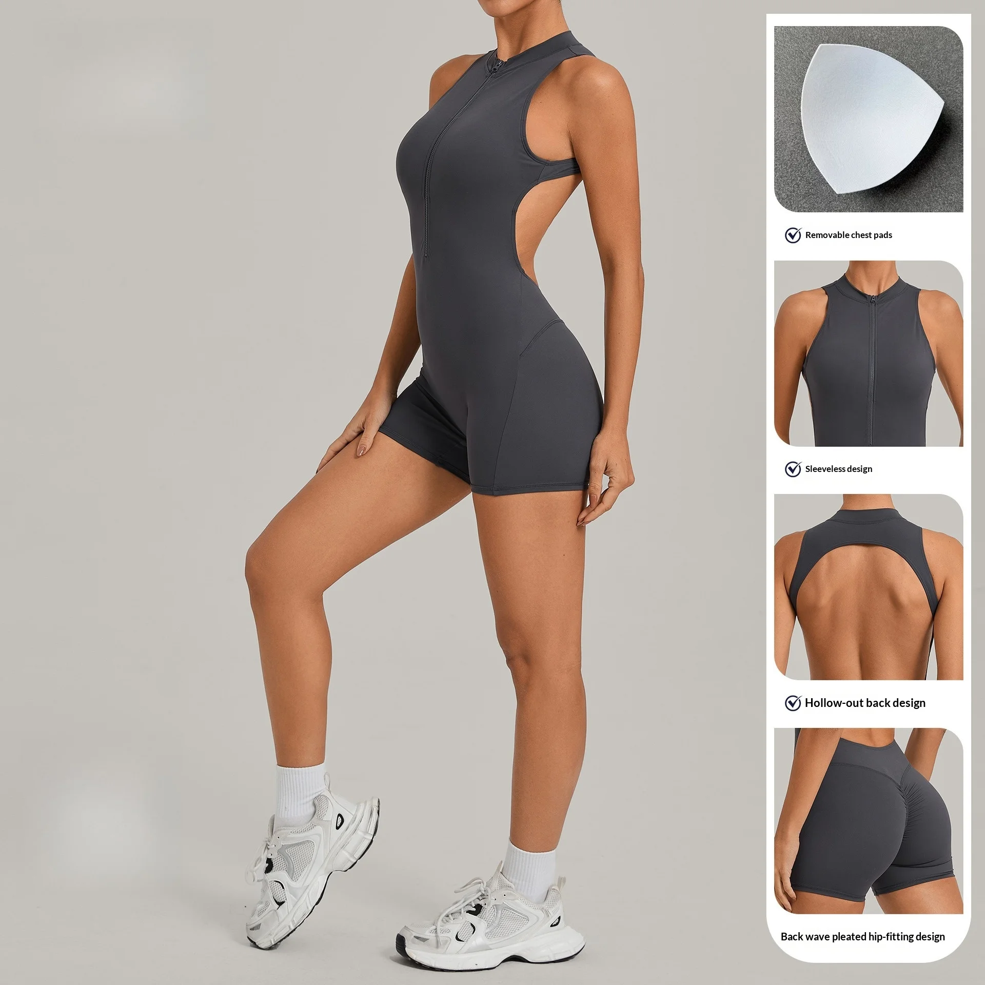 Half Zip Open Back Integrated Women Yoga One Piece Jumpsuit Outdoor Running Training Street Daily Fitness Athletic Activewear