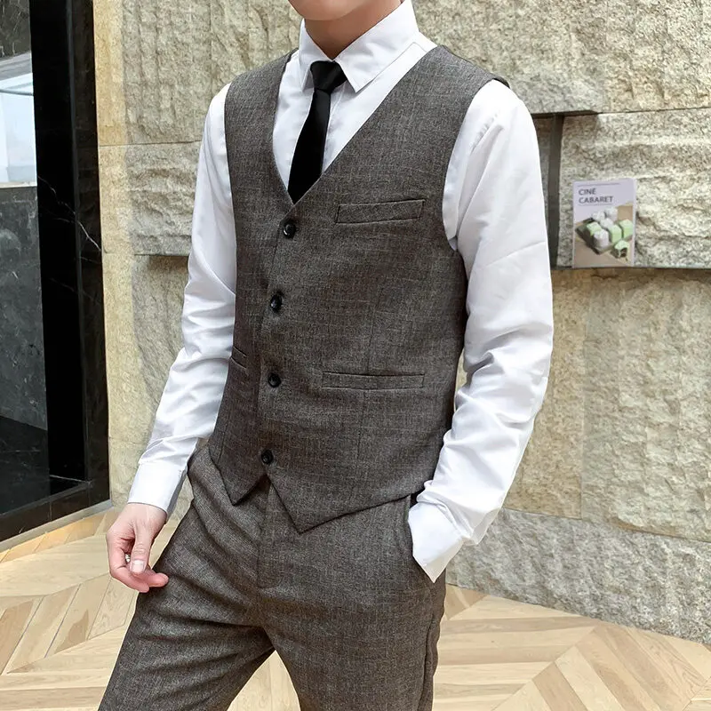 S-6XL High-end Brand Boutique Fabrics Men's Casual Slim Business Office Suit Vest Groom Wedding Tuxedo Party Male Waistcoat