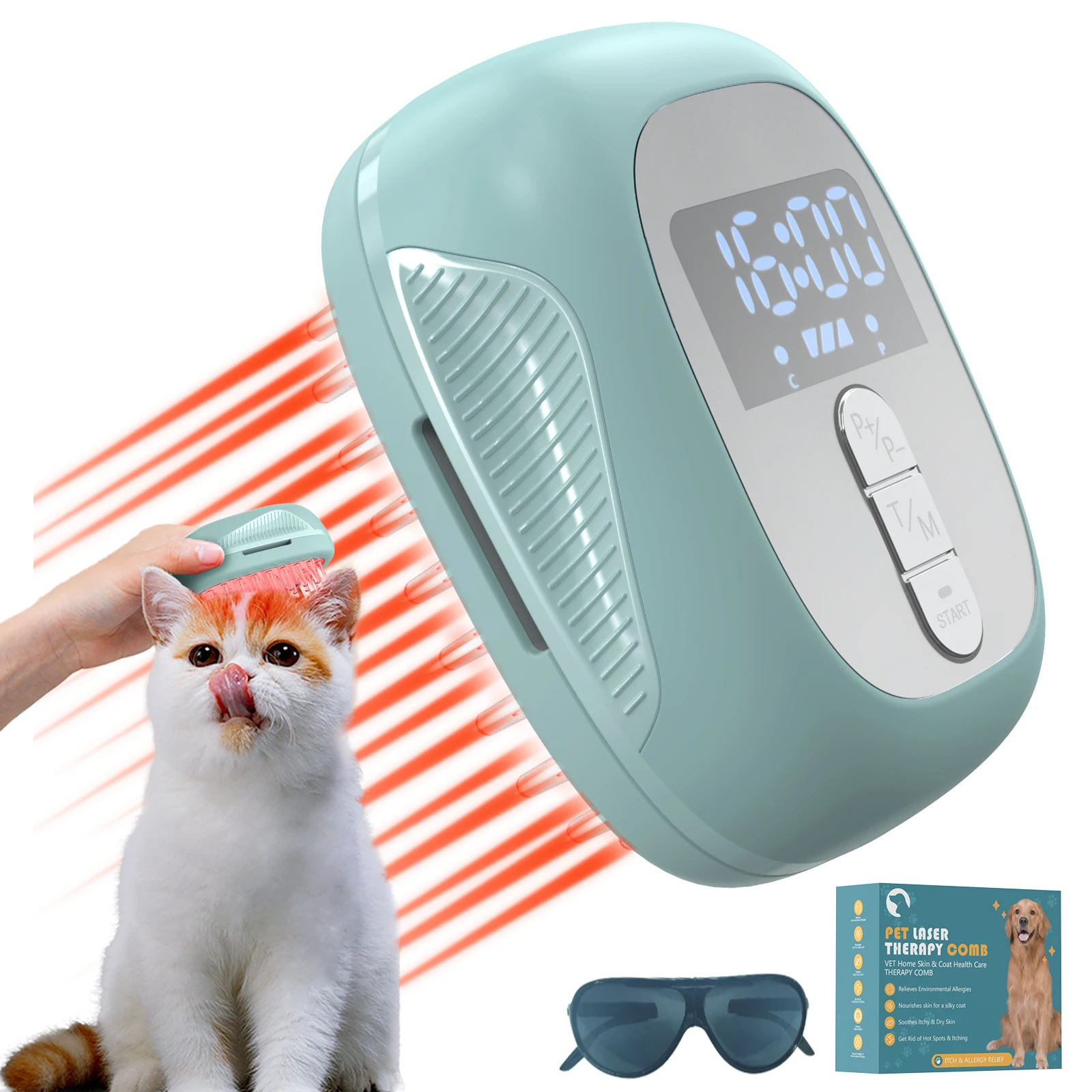 

Laser Therapy Brush Device 8*650nm+40*660nm Cat Treatment Brush Red Light Therapy Vet Device for Arthritis Pain Relief Skin Care