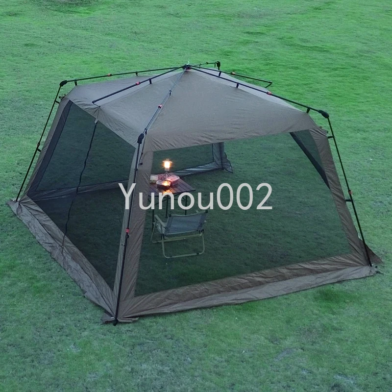 Camping Rainproof Silver Glue Sunscreen Beach Mosquito Net Sunshade Pergola Automatic Aluminum Pole Tent 7-9 People