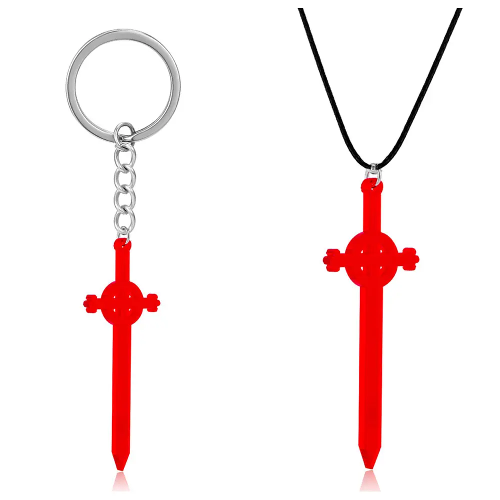 Adventure and Time Ruby Sword Keychain Double-Sided Acrylic Pendant Keyring Necklace Jewelry for Girls Woman Movie Fans Gifts