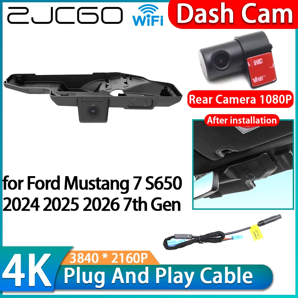 

ZJCGO for Ford Mustang 7 S650 2024 2025 2026 7th Gen Wil 4K Wifi DVR Video Recorder Dash Cam Front Rear Camera