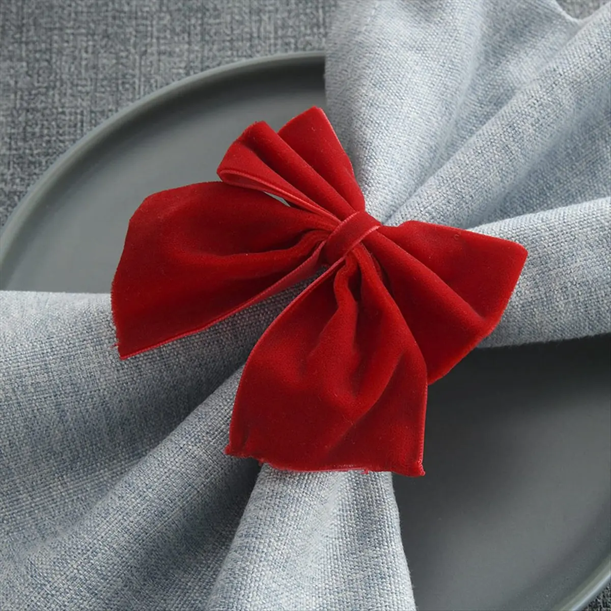 8 Red Bow Napkin Holder Rings, Velvet Bow Xmas Napkin Holder Buckle Table Decoration for Christmas Holiday Party Dinner &LICG