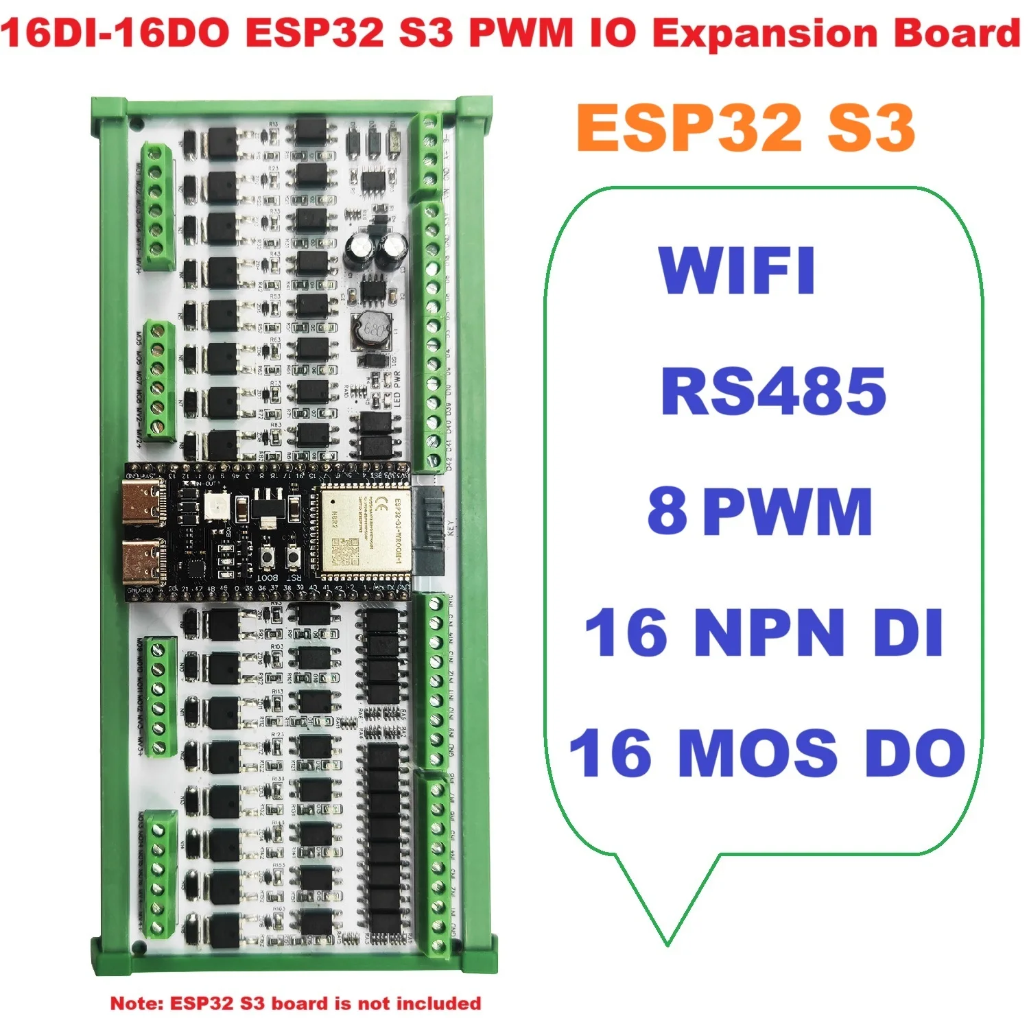 Industrial ESP32-S3 16DI-16DO SSR PWM Board WiFi BLE Ethernet RS485 Modbus RTU for MQTT IoT LED