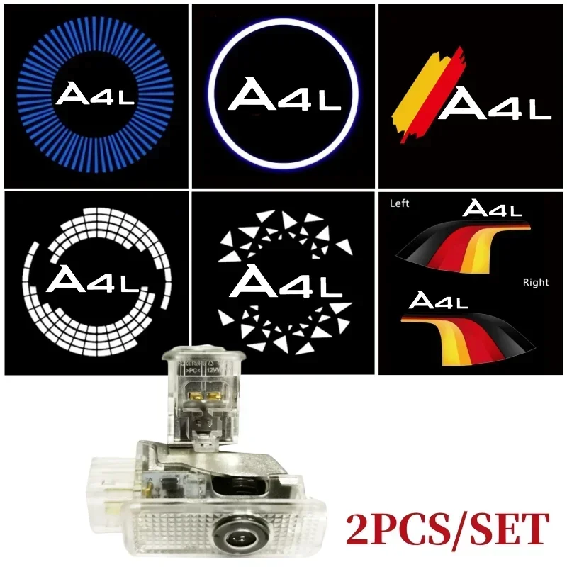 2Pcs HD LED Car Door Courtesy Logo Welcome Ghost Shadow Projector Lamps Styling Replacement For Audi A4L Auto Decor Accessories